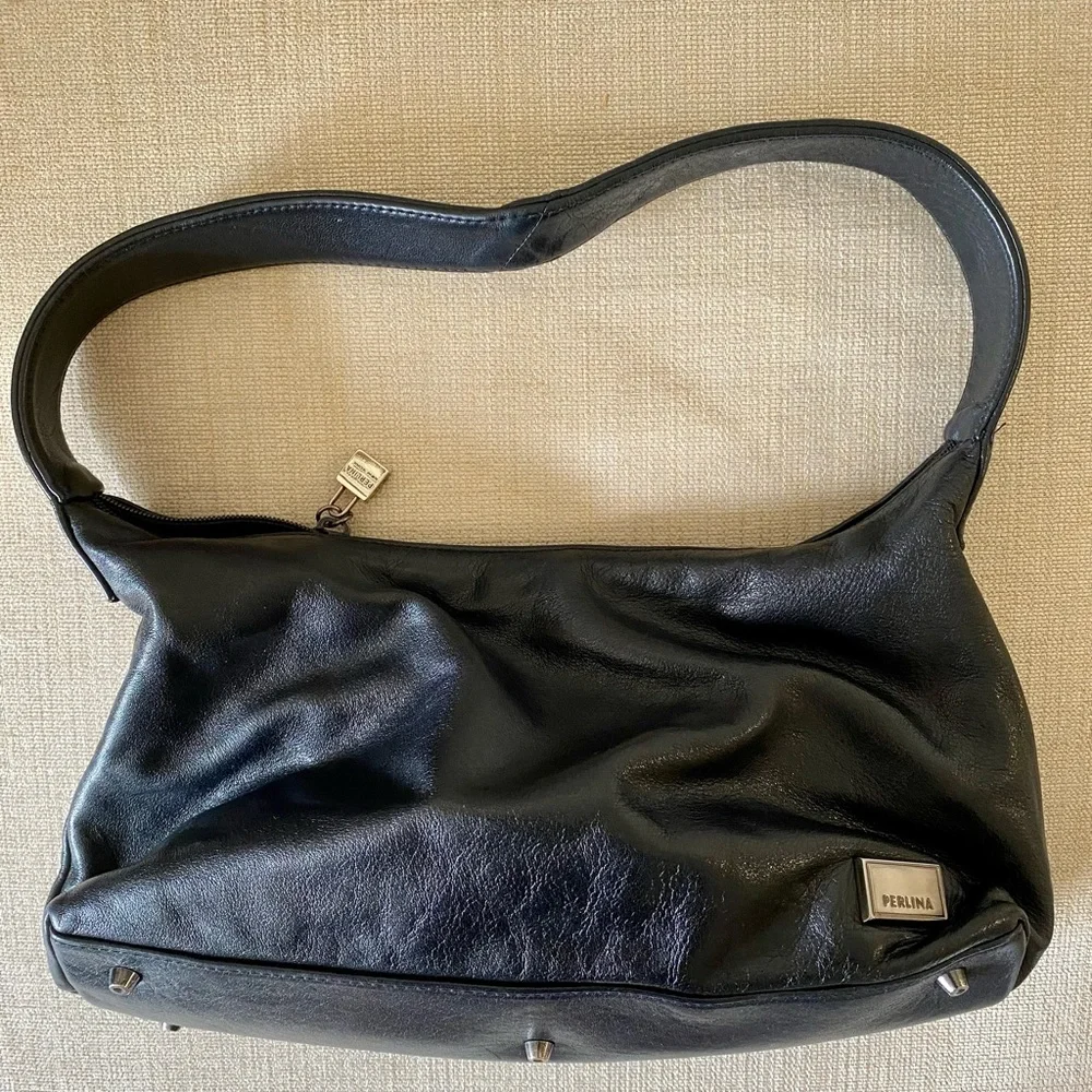 Perlina New York Vintage PERLINA New York Luxurious Black Leather Hobo Bag  main image 2